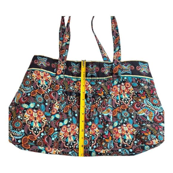 Floral Paisley Quilted Shoulder Bag Floral Print Brown Blue Overnight Tote Boho - Picture 8 of 11